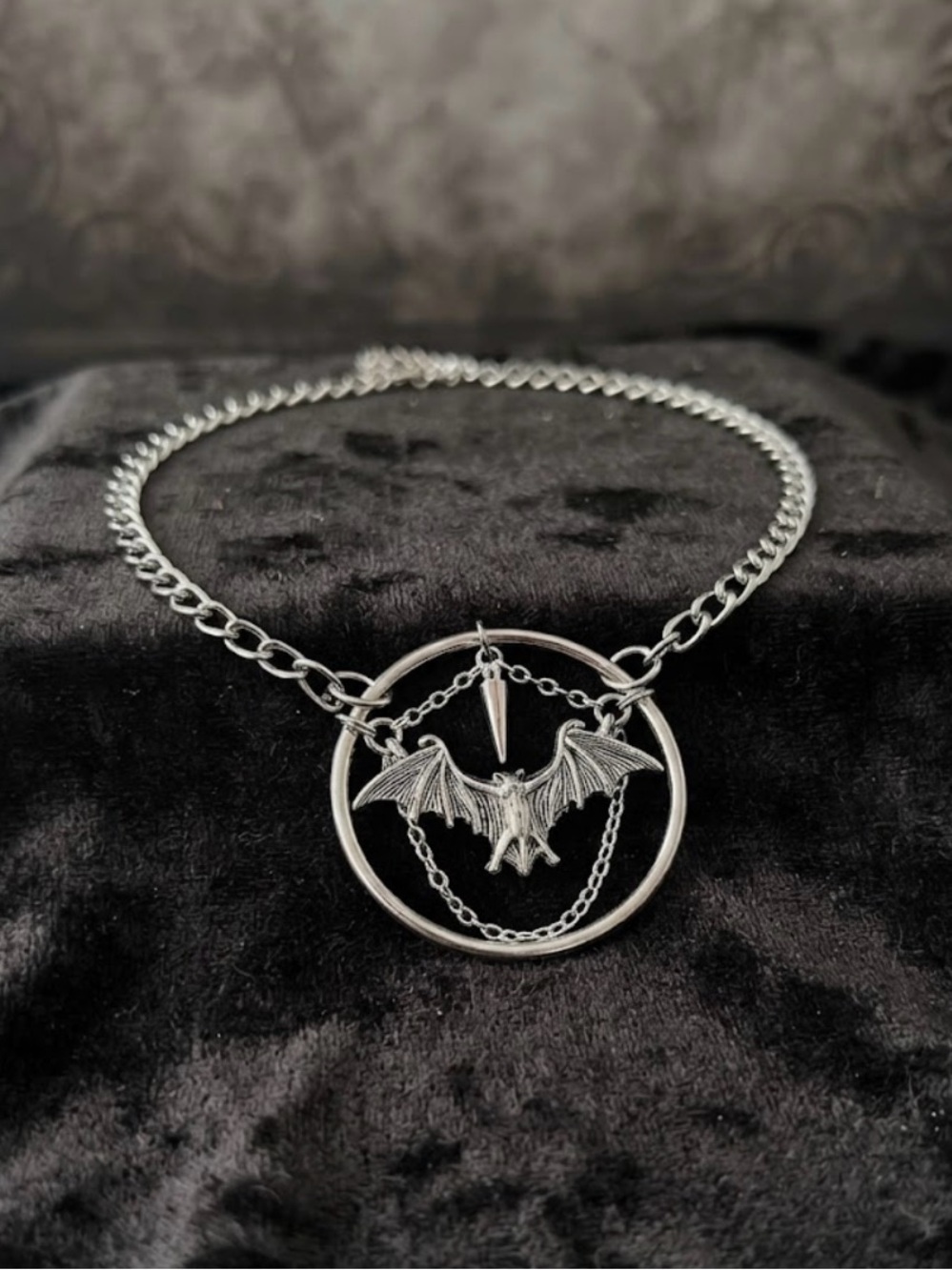 Hand Crafted Silver Bat Pendant Chain Necklace